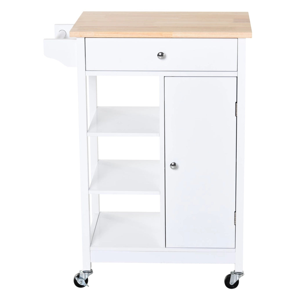 Carrello da Cucina 3 Ripiani Cassetto e 1 Anta in Legno 66x39,5x86,5 cm  Bianco