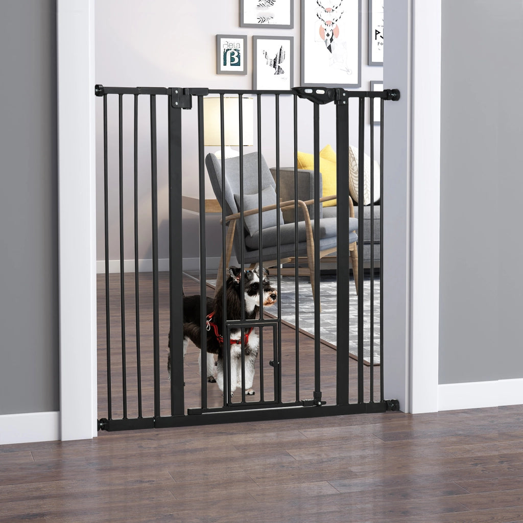 Barriera di Sicurezza per Bambini con Porta ¨C zephmum ¨C Nero 74-101x104,1 cm