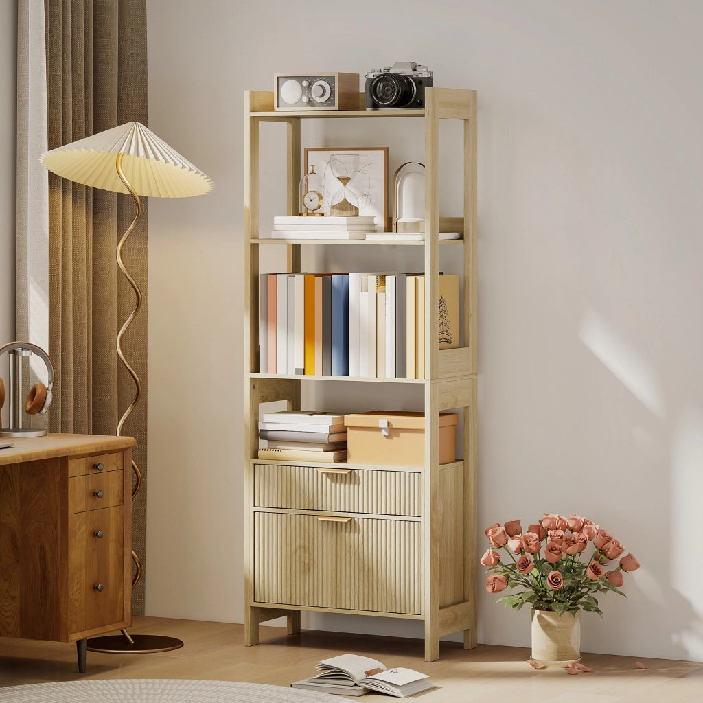 Libreria con cassetti e scaffali aperti ¨C zephmum ¨C legno naturale 60x30x160