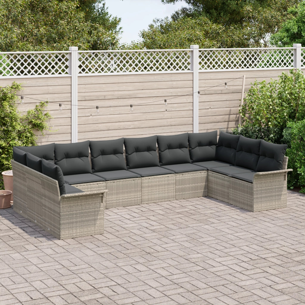 Set di Divano da Giardino  10 Pezzi con Cuscini Grigio Chiaro Polirattan