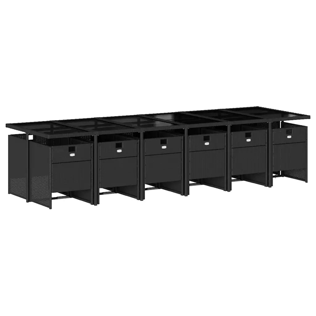 Set da Pranzo da Giardino 13pz con Cuscini Nero in Polyrattan 3210582