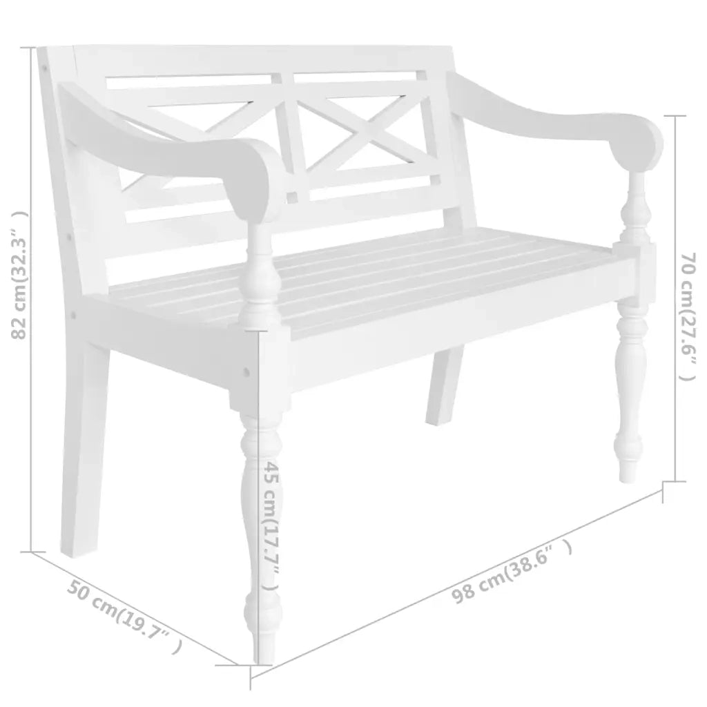 Panchina Batavia 98 cm in Legno Massello di Mogano Bianca cod mxl 53161