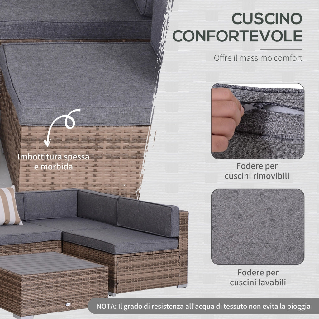 EasyComfort Salotto da Giardino in Rattan da 7 Pezzi con Tavolino e Divano Modulabile con Cuscini, Grigio