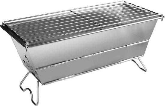 Griglia a carbonella pieghevole - piccola griglia barbecue per tavolo in acciaio inossidabile con supporto per piatto