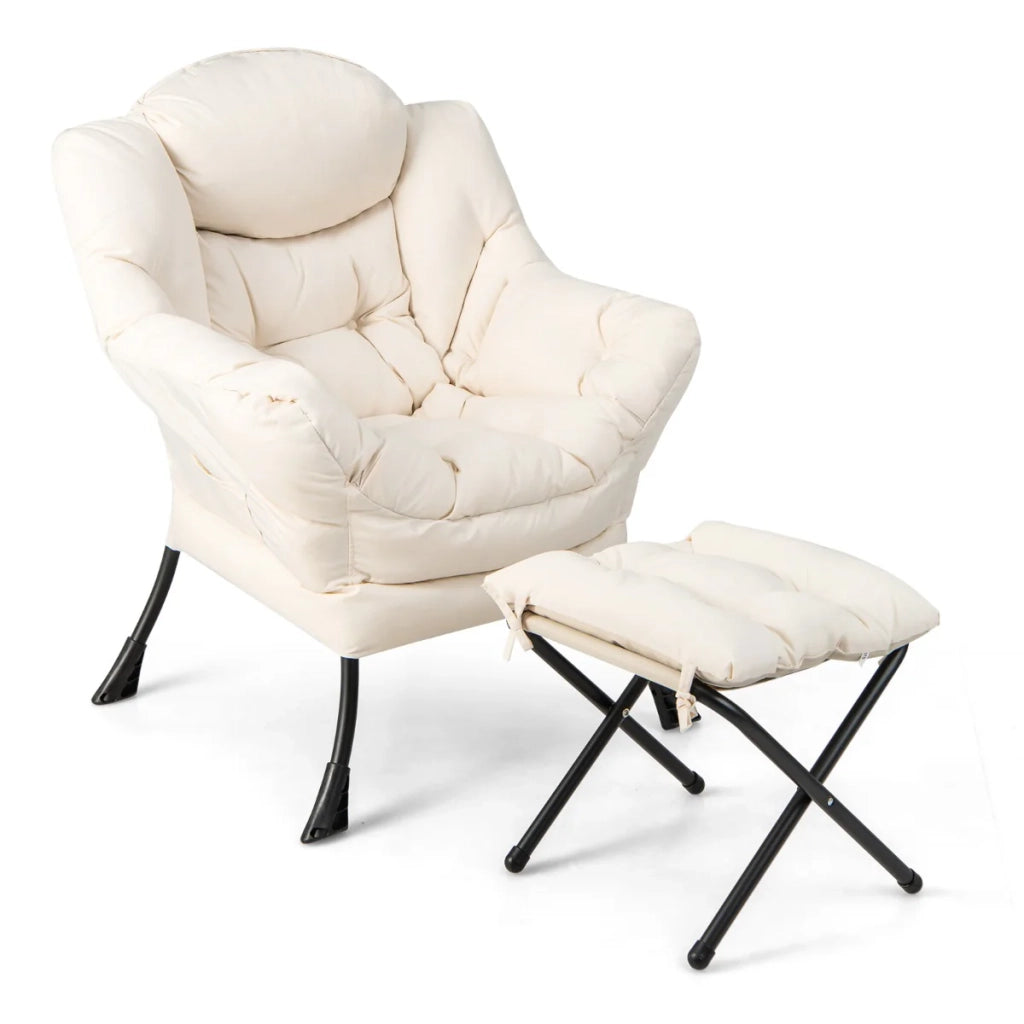 Poltrona relax con pouf 75 x 81 x 945 cm comfort ottimale e design moderno in poliestere beige 20_0012103