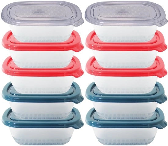 Contenitori alimentari con coperchi (10 contenitori + 10 coperchi) Contenitori in plastica per congelazione, contenitori alimentari BPA-free, contenitori di conservazione per lavastoviglie e forno a microonde (500 ml)