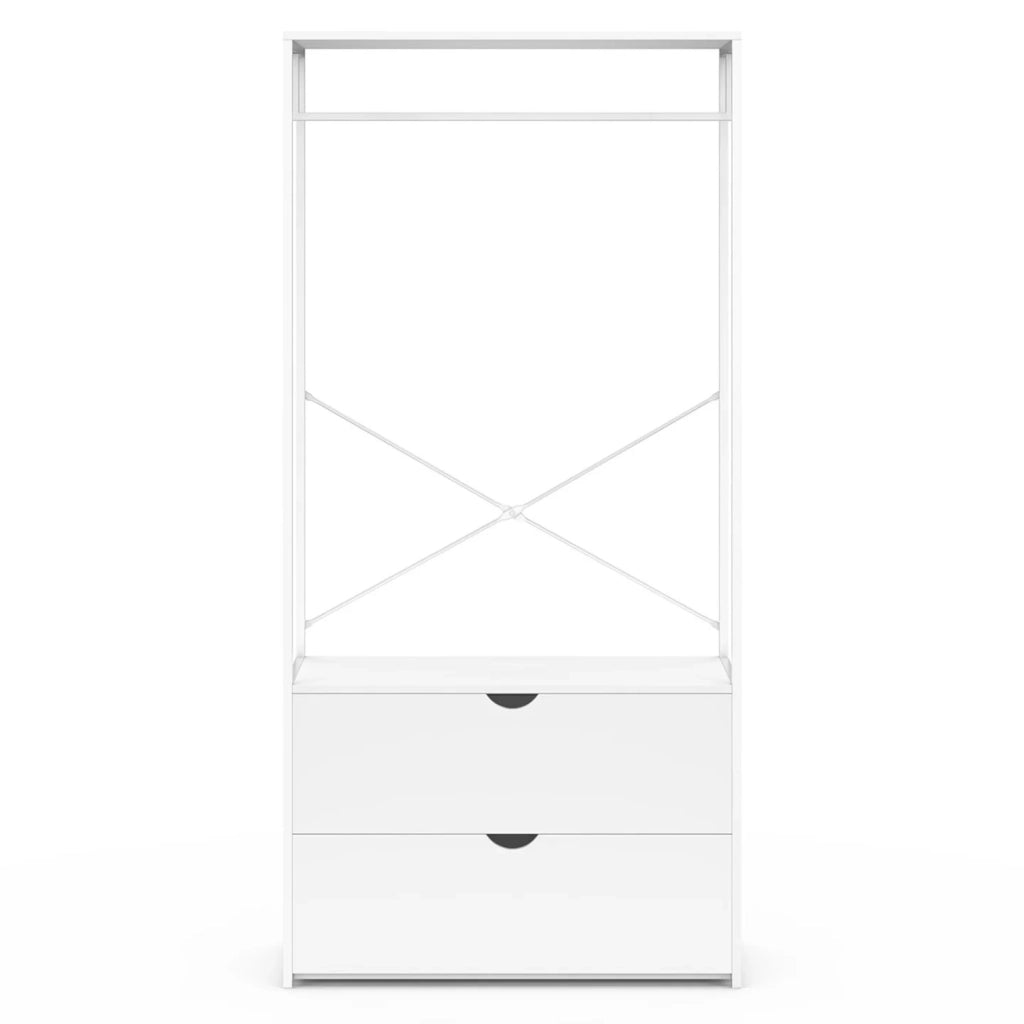 IDMarket - Armadio a 2 cassetti L. 80 cm BROOKLYN legno bianco e metallo bianco