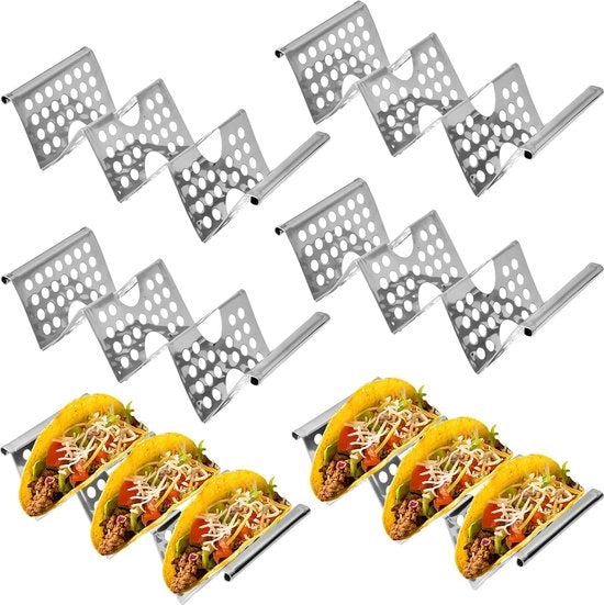Set di 6 supporti per taco in acciaio inossidabile con maniglie, supporto per taco curvo, supporto per hotdog, piatti da servizio per taco, piatti da servizio per taco truck, supporto per tortilla lavabile in forno a vapore
