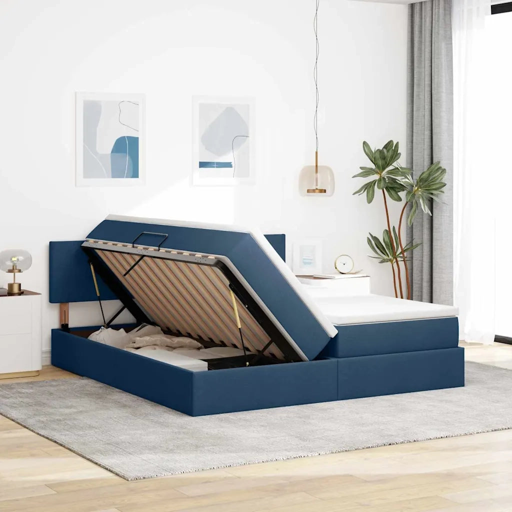 Letto con luci a strisce a LED Blu 180 x 200 cm Tessuto 3371554