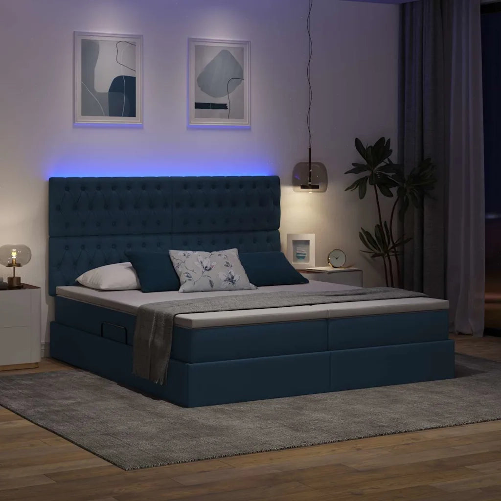 Letto con luci a strisce a LED Blu 180 x 200 cm Tessuto
