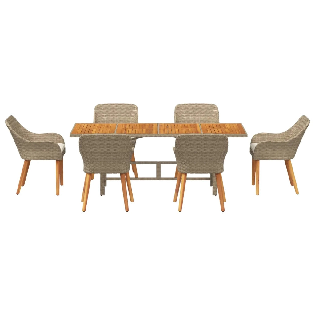 Set da Pranzo per Giardino con cuscino 7 pcs Beige polyrattan 3261631