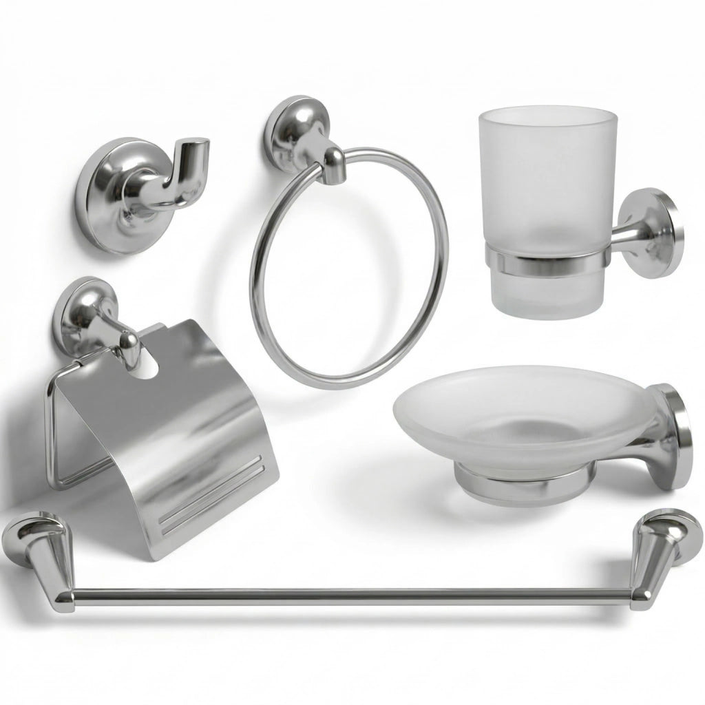 Set Da Bagno 6 Pezzi Cromato vetro accessori bagno moderno Porta Asciugami 52436
