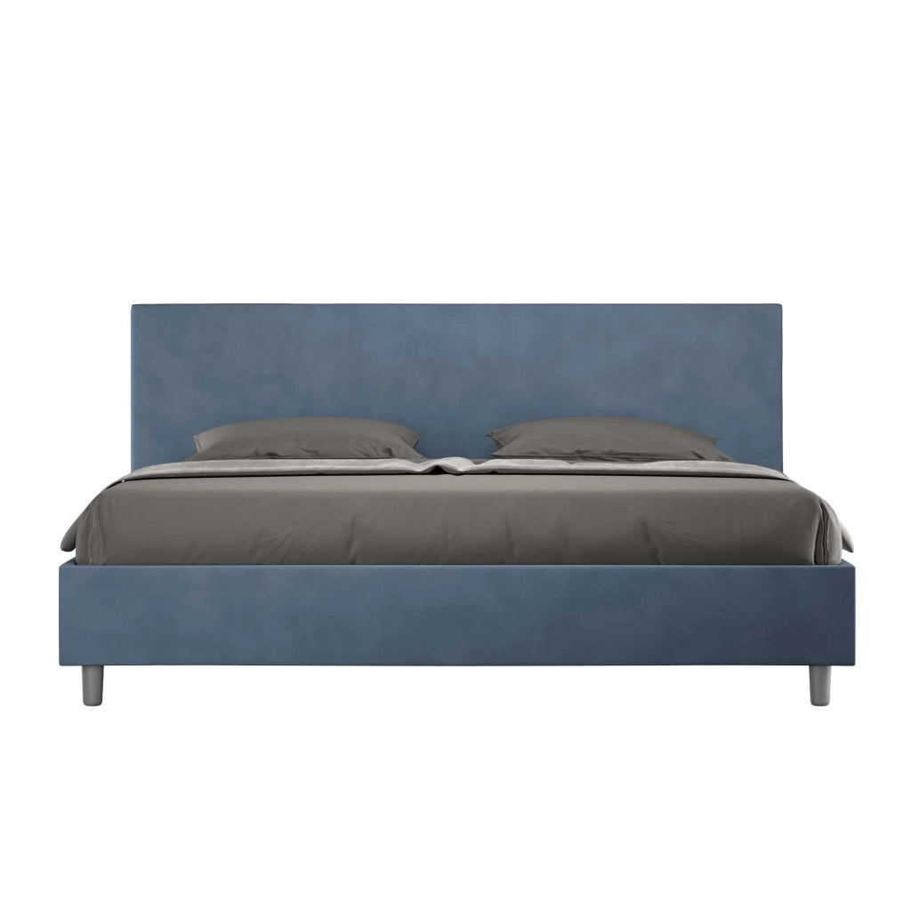 BS COM Letto con rete imbottito 180x210 microfibra blu