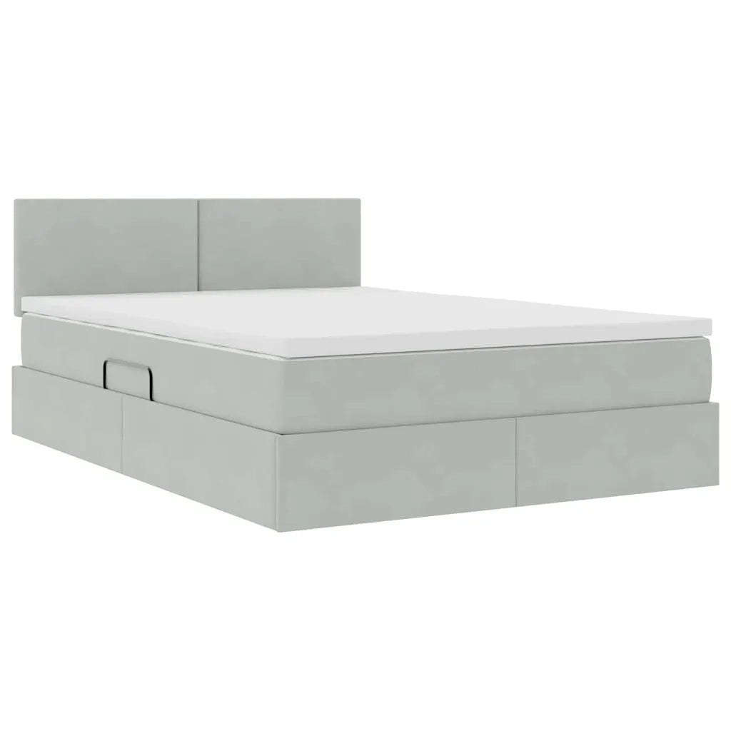 Letto con contenitore e LED Grigio chiaro 140 x 200 cm Velluto 3371337