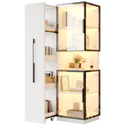 Vetrina 70x38x160 cm in MDF e vetro bianco con LED e vani laterali