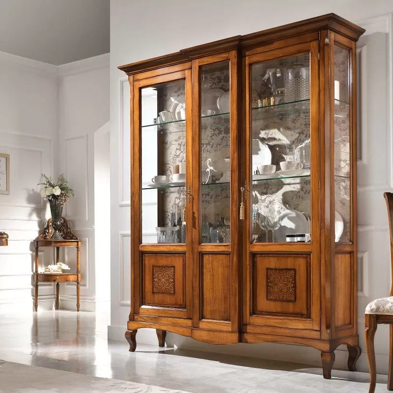 Vetrina classica 2 porte legno intarsio bassano 163x45x207 - Mobili 2G