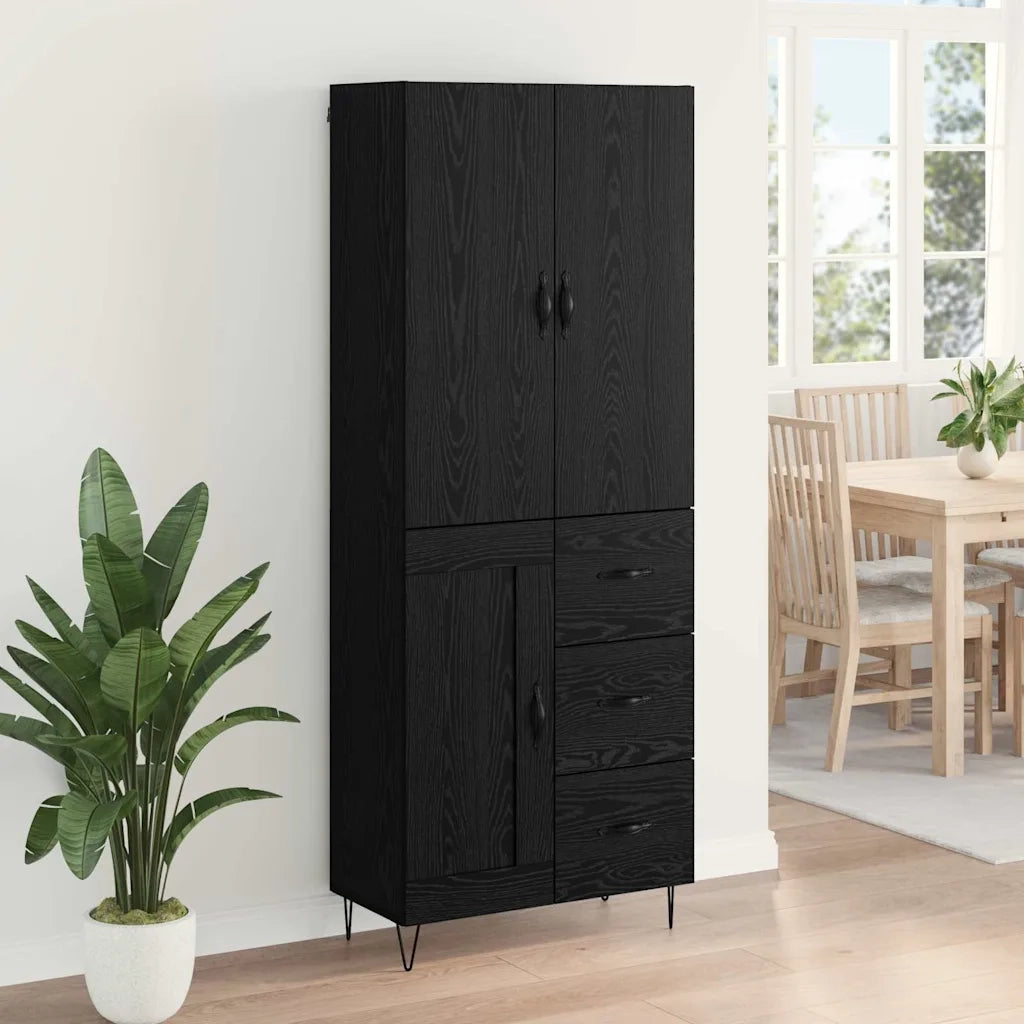Credenza 2 pcs Rovere Nero Legno ingegnerizzato e vetro 3416079
