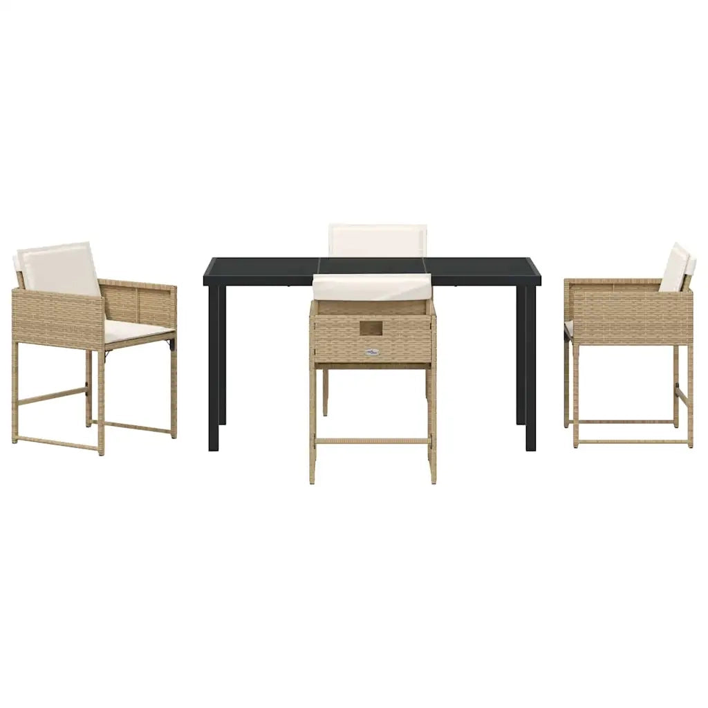 Set da Pranzo per Giardino con cuscino 5 pz | Set Salotto da Giardino Beige polyrattan