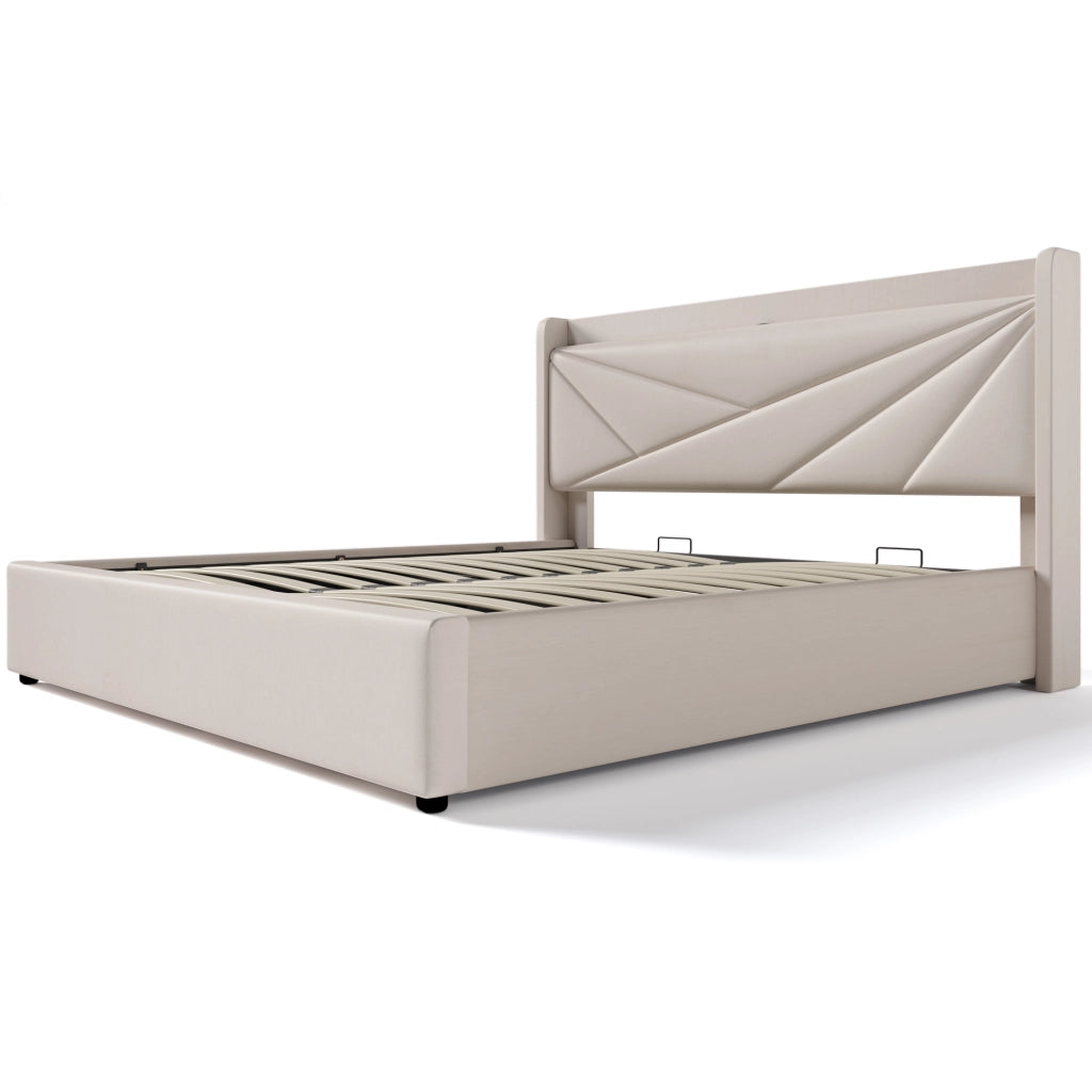 letto imbottito cotone lino beige 160x200 cm