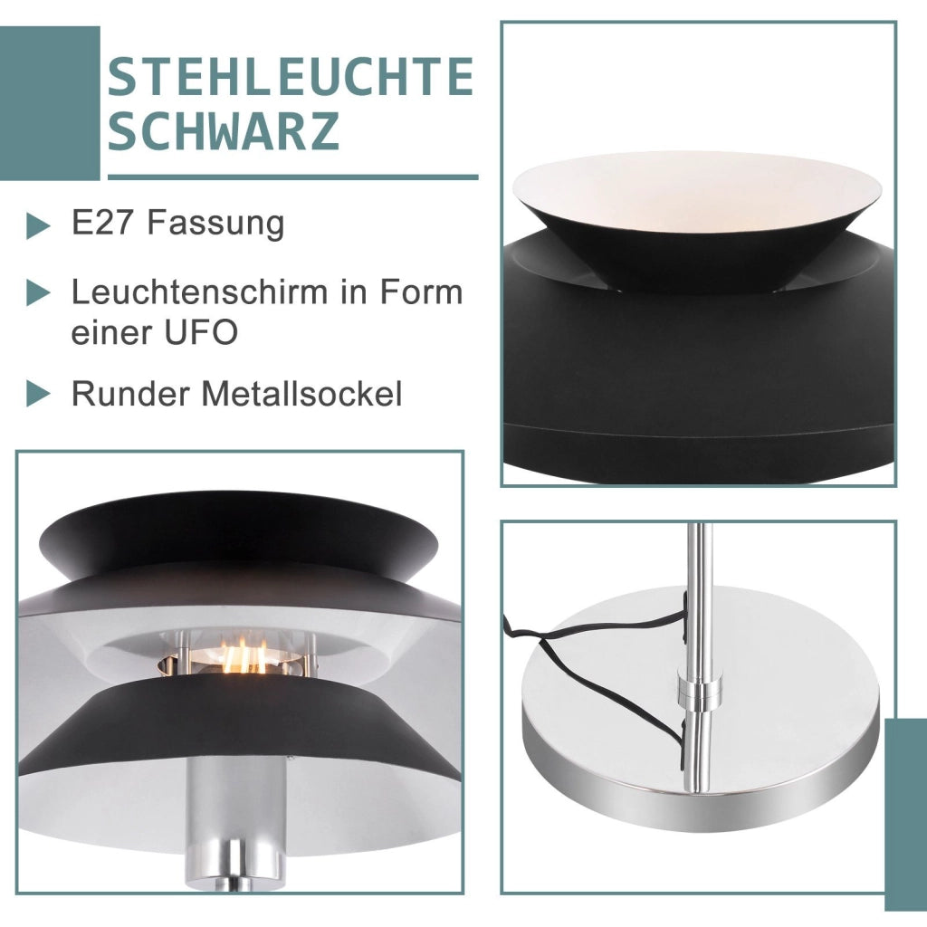 ZMH Lampada da terra vintage nera E27 metallo industriale 145cm interruttore pedale per camera letto ufficio