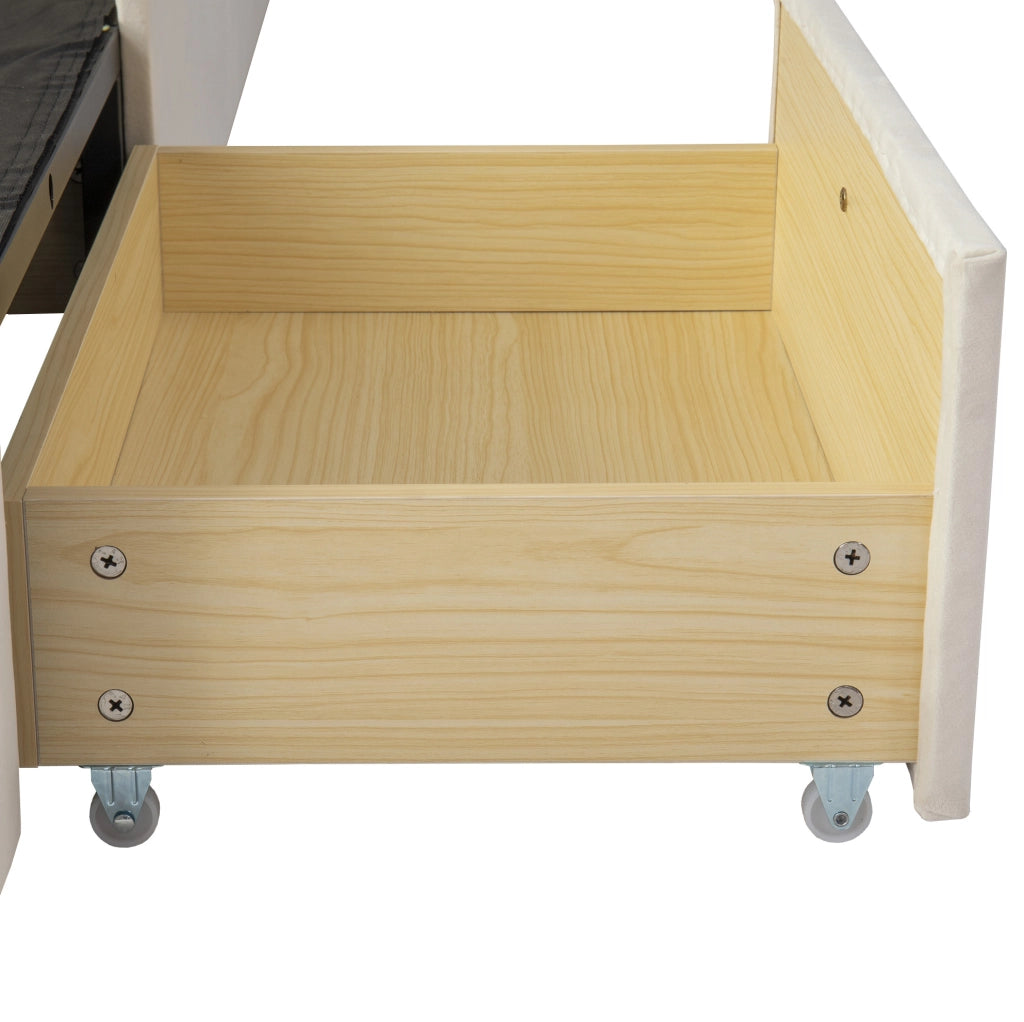 Letto contenitore 90x200 cm con cassetti e LED in velluto beige