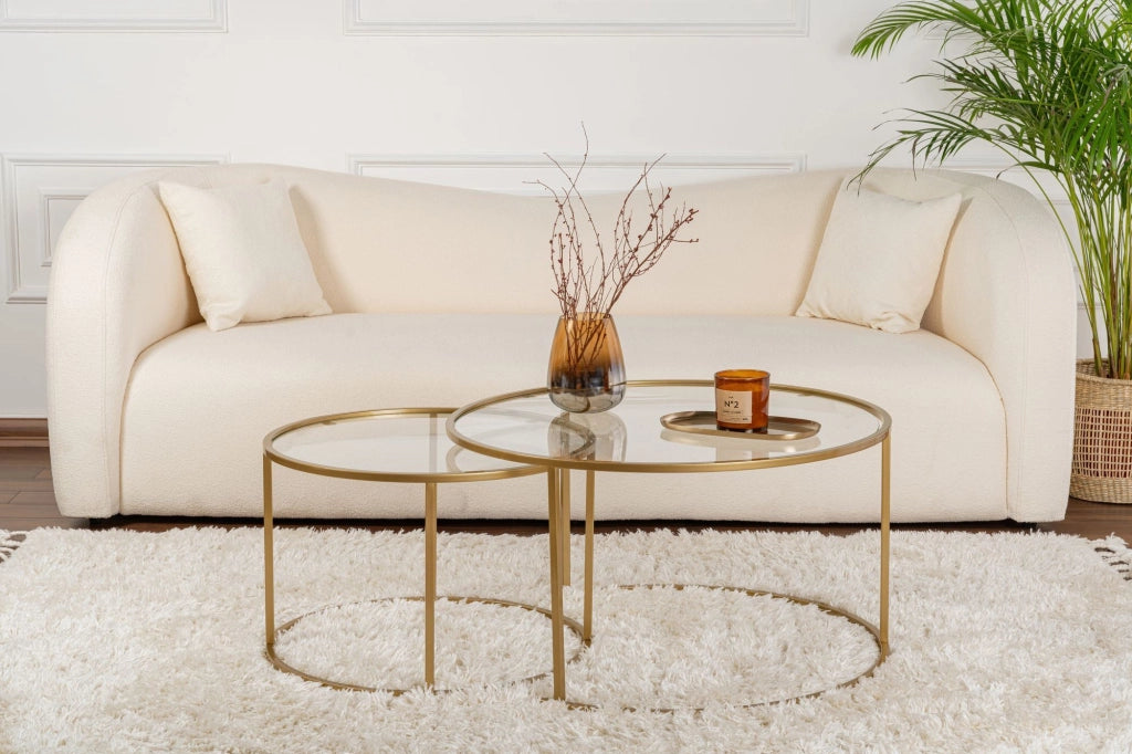 Set di 2 tavolini in metallo "Aurum" - 80 x 80 x 43 cm - Oro trasparente