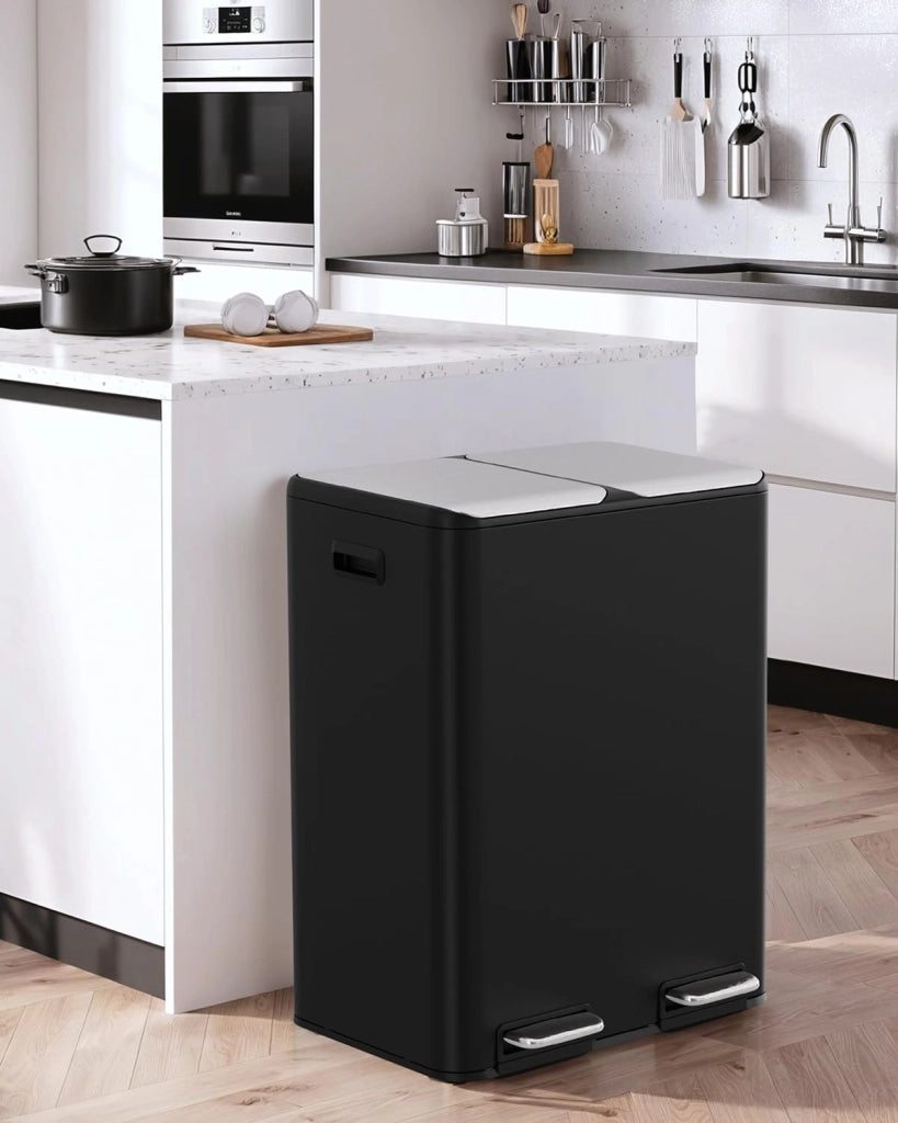 Pattumiera Differenziata 2 Scomparti, 60L Cestino Spazzatura Cucina con Pedale, 2x 30l Secchio Rimovibile, Chiusura Silenziosa, Filtro Antiodore, Pattumiere per Raccolta Differenziata, Nero