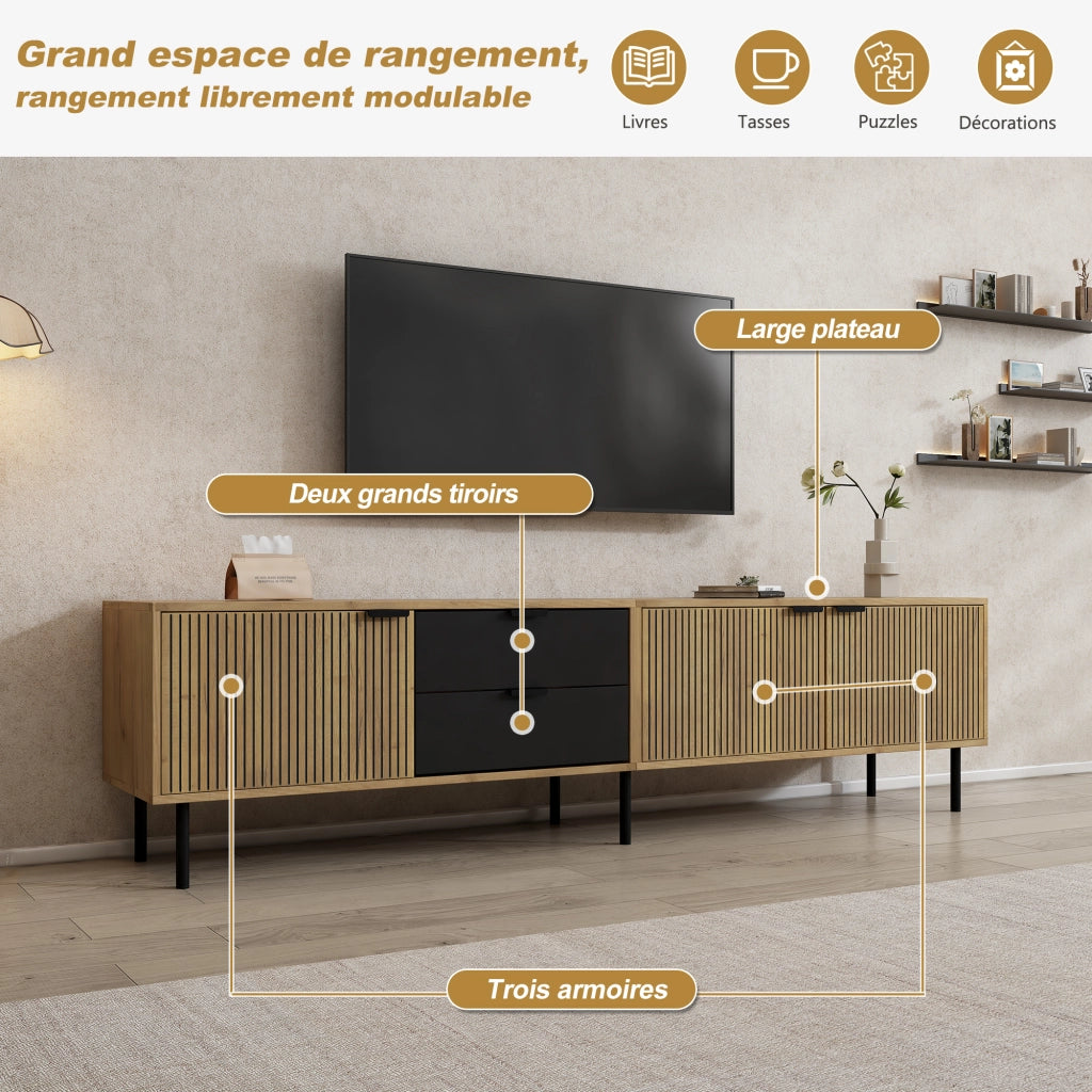 Mobile TV con Cassetti e Ante ¨C MINIMAL ¨C Truciolato, 208x40x48 cm
