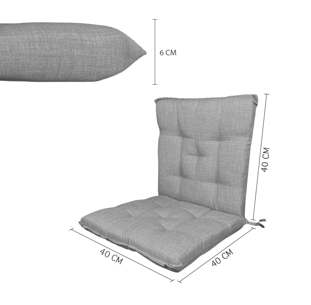 Set Cuscini Sedia Con Schienale Imbottiti Con Laccetti Banda Elastica 40 x 80 Cm Grigio - 4 Pezzi