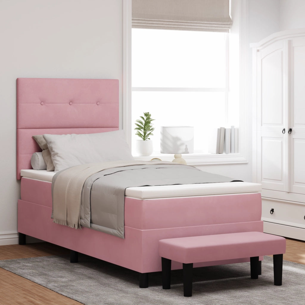 Letto Box Spring con Materasso & Panchina Rosa 100x200 cm Velluto