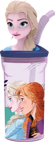 Bicchiere Originale Disney Frozen 3D da 360 ml con cannuccia integrata