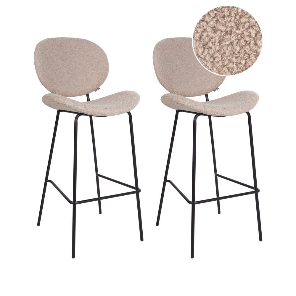 Set di 2 sedie da bar Beige chiaro senza braccioli Gambe in ferro nero Boucle Design contemporaneo retrò Sedute per la sala da pranzo