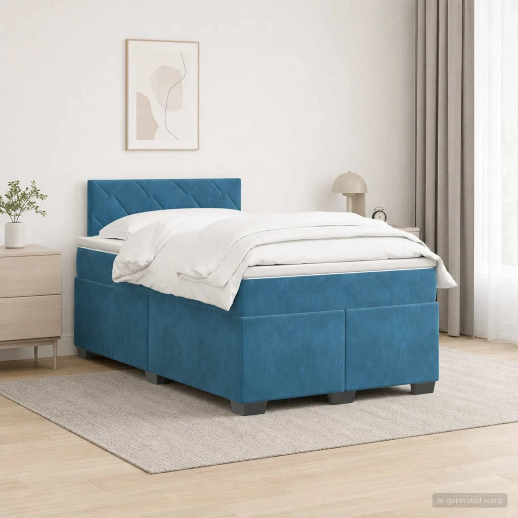 Letto con Box Spring, Materasso e LED Blu 120 x 190 cm Velluto 3452148