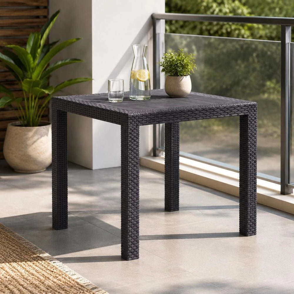 Brown Garden Table, 79x79x72 Cm, Plastic, Rattan Look