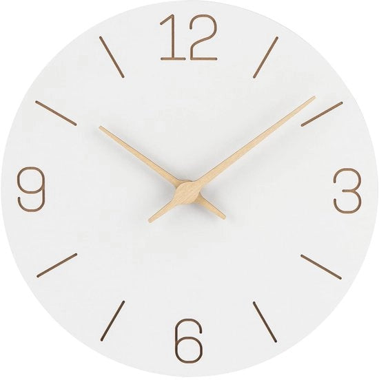 Orologio a Parete in MDF con Orologio a Quarzo, Non Tastabile, Silenzioso, Moderne 30cm, alimentato da Batteria, Facile da Leggere per Camera, Casa, Cucina, Camera da Letto, Ufficio, Scuola (Bianco)