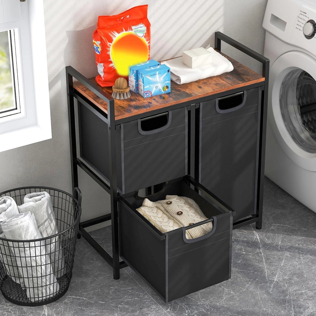 Cesto porta biancheria freestanding, Cestino porta biancheria con 3 sacchi rimovibili, Ampio piano, Mobile salvaspazio per biancheria sporca con 3 ceste per lavanderia, camera, bagno