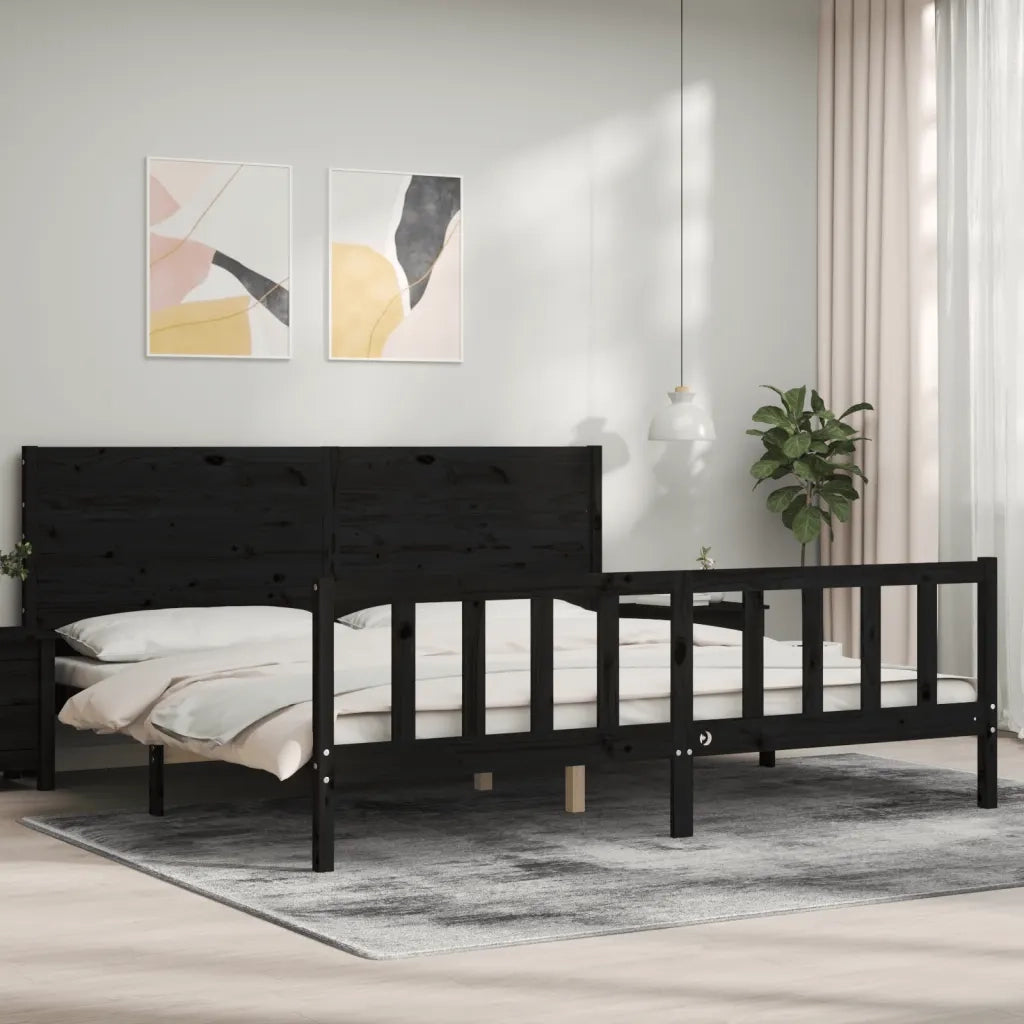 Giroletto con Testiera Nero 200x200 cm in Legno Massello 3192775