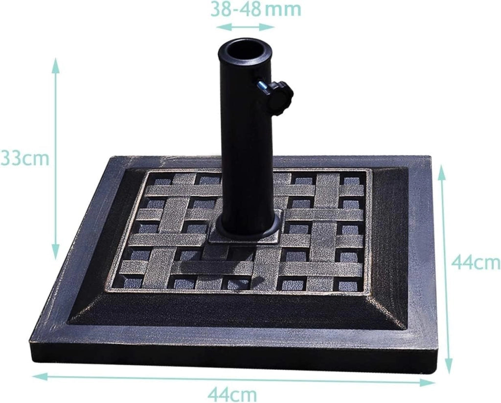 Base per Ombrellone, per Pali da 38-48mm, Base Ombrellone in Resina, 12KG, 44 x 44 x 33 cm, Nero