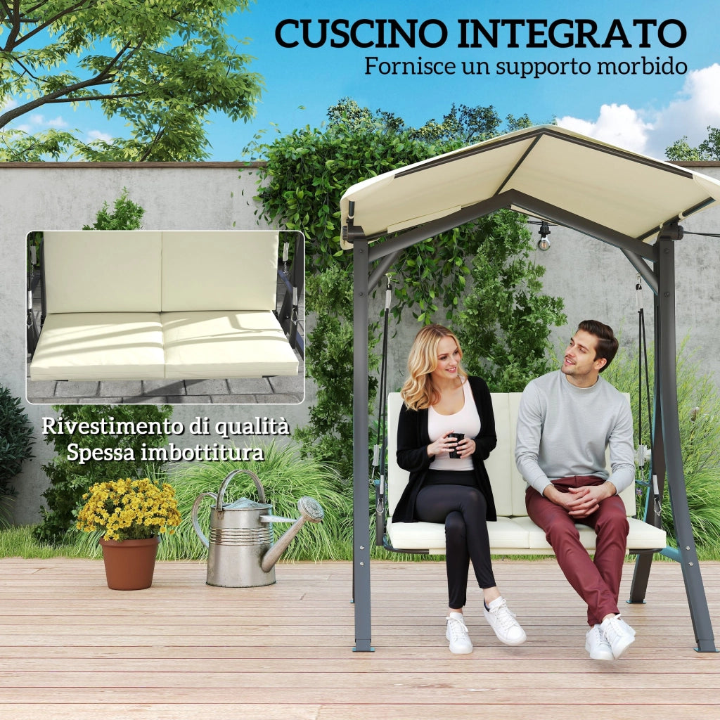 Dondolo da Giardino 2 Posti con Cuscini e Tettuccio ¨C zephmum ¨C Crema, Polyrattan, 150x120x182 cm