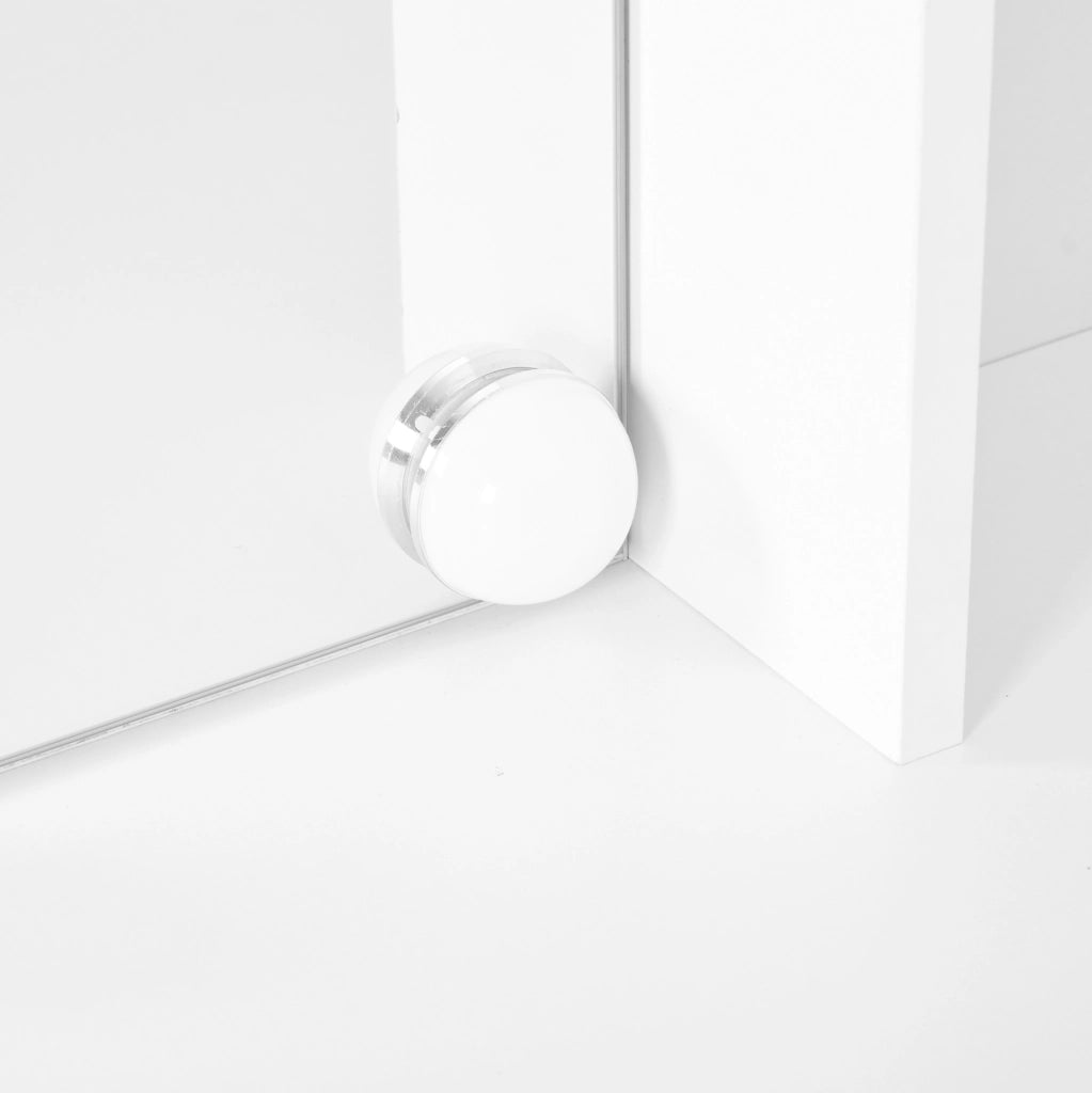Toeletta bianca con specchio LED, 3 cassetti e 2 ante