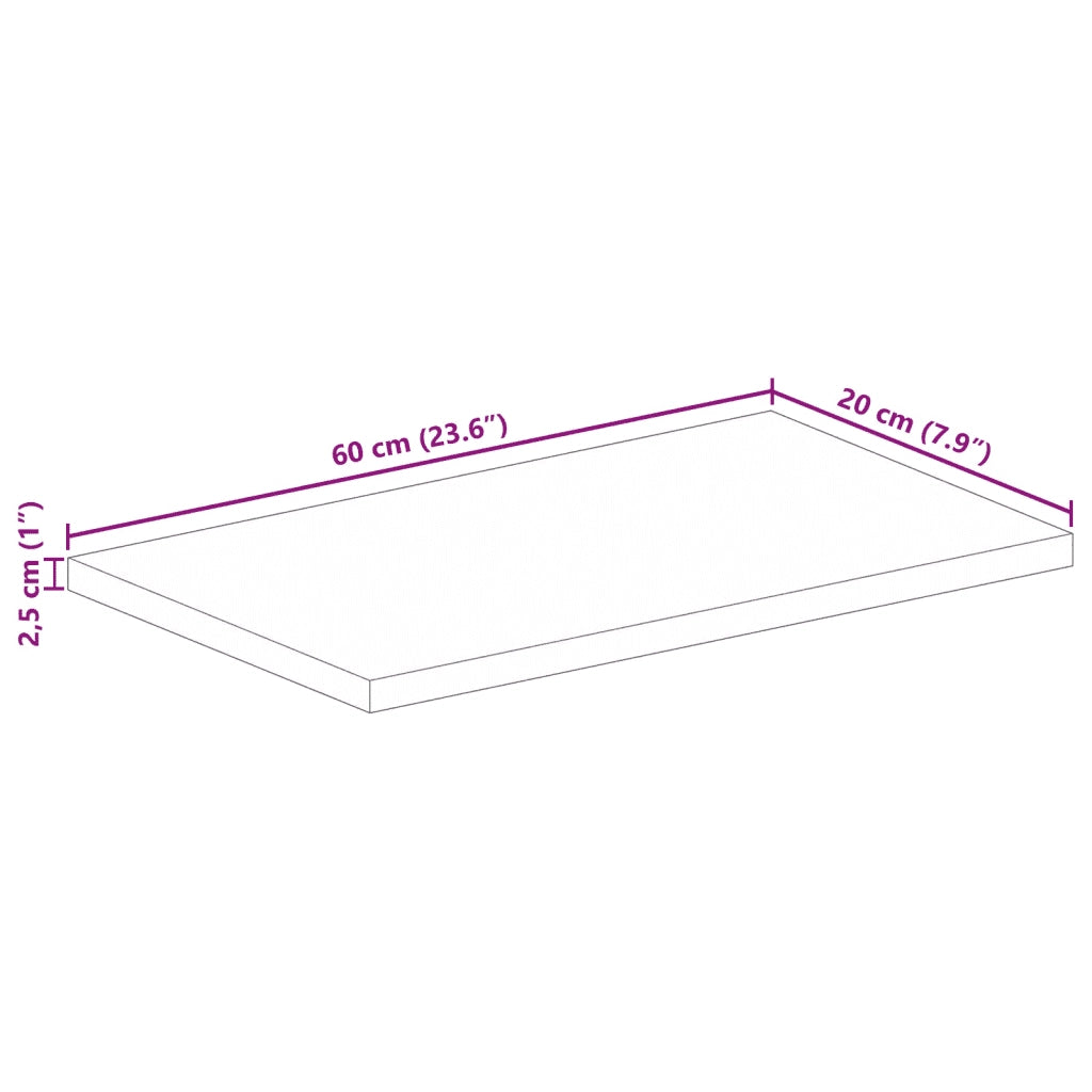 Piano per Tavolo 60x20x2,5cm Rettangolare Legno Massello Mango 371422