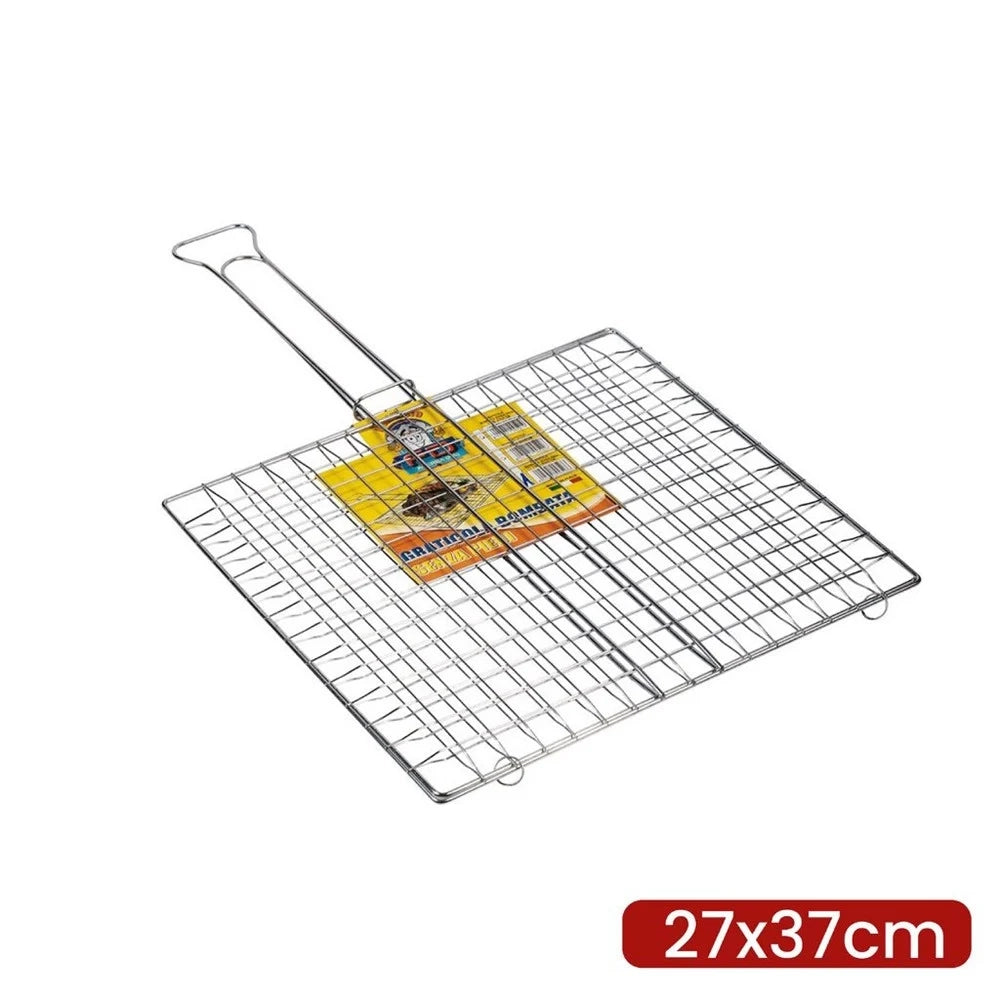 Trade Shop - Griglia Graticola Bombata Barbecue In Acciaio 27x37cm Senza Piedi Doppio Manico 005219a -