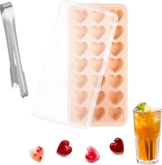 Iscrizione 21-cavità a forma di cuore in silicone con coperchio e maniglia di ghiaccio - BPA libero - Adatto per whisky, cocktail e succhi di frutta