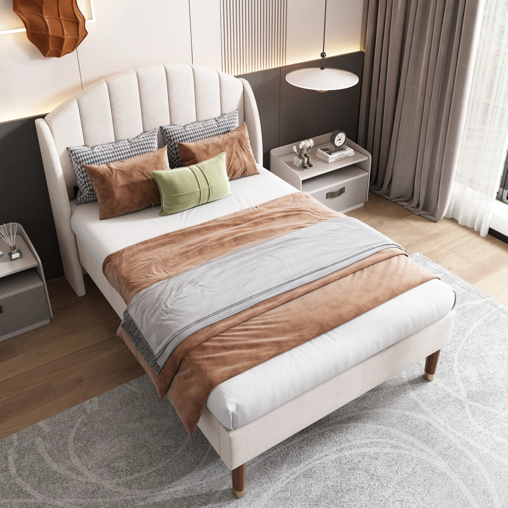 Letto singolo imbottito beige 90x200 cm con rete a doghe