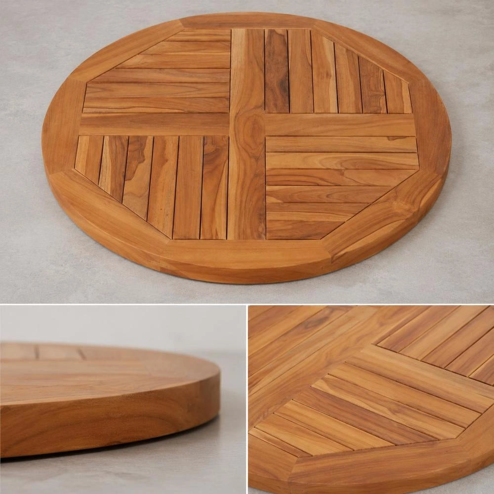 Tabletop Solid Teak Wood, Round, 2.5 Cm Thick, 80 Cm Diameter