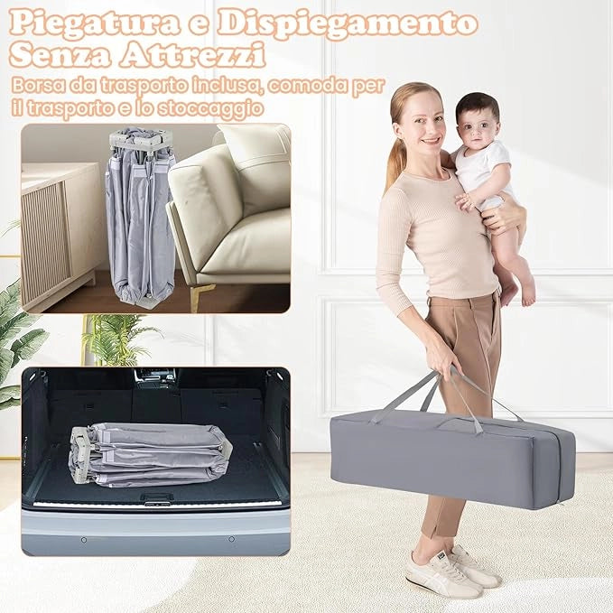 Box per Bambini 150 x 150 cm, Recinto per Bambini Pieghevole in Tessuto Oxford con Rete Traspirante, Box con Giochi che Include 50 Palline, 4 Pezzi Anelli e Borsa (Grigio, 150 x 150 cm)