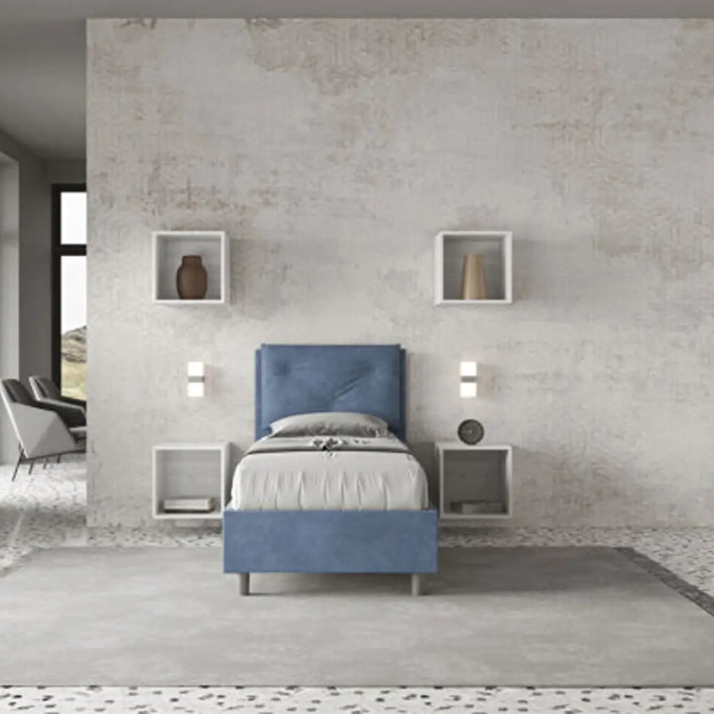 Letto singolo contenitore imbottito 80x190 microfibra blu Appia