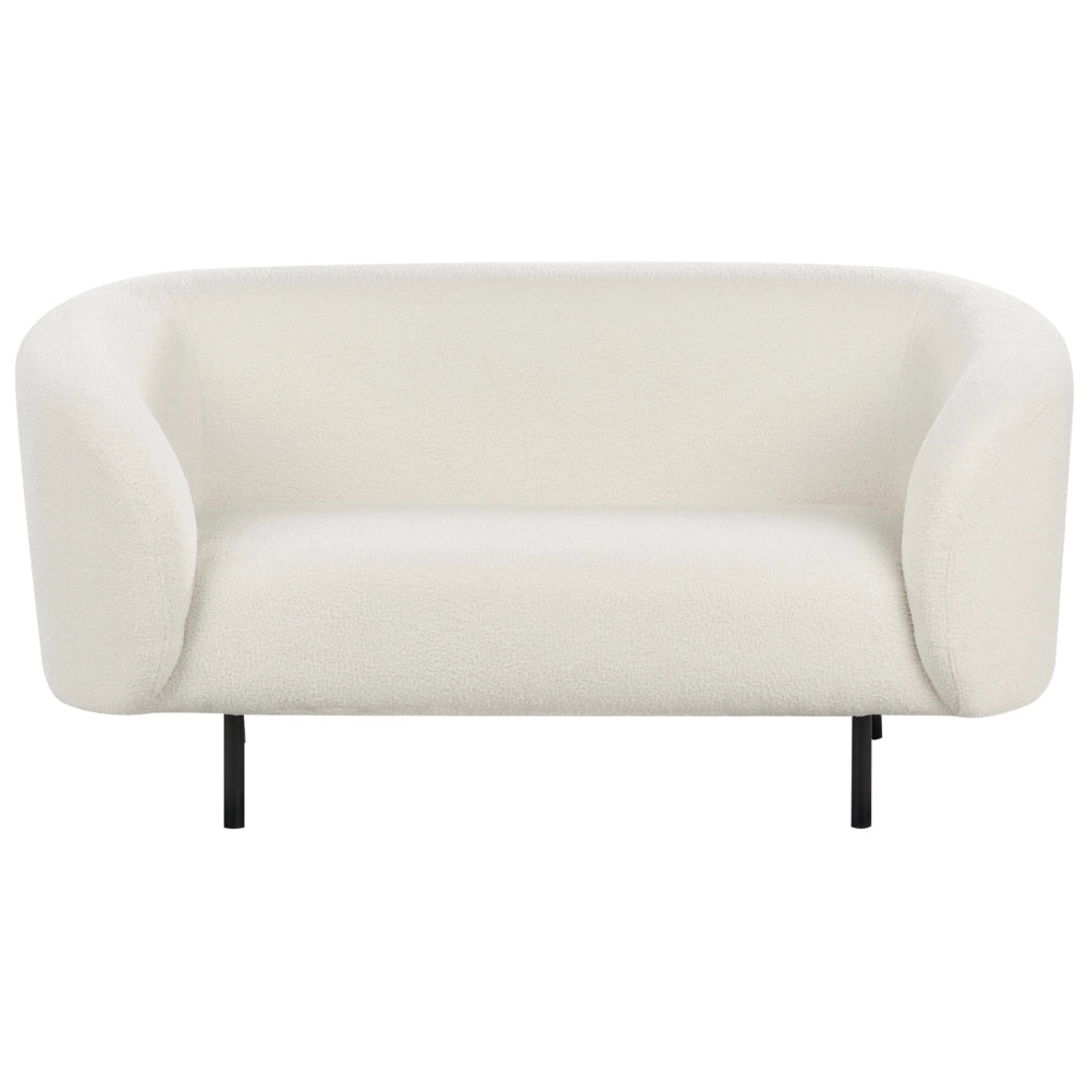 Divano 2 posti in tessuto bouclè bianco e nero con gambe nere stile glamour retrò soggiorno