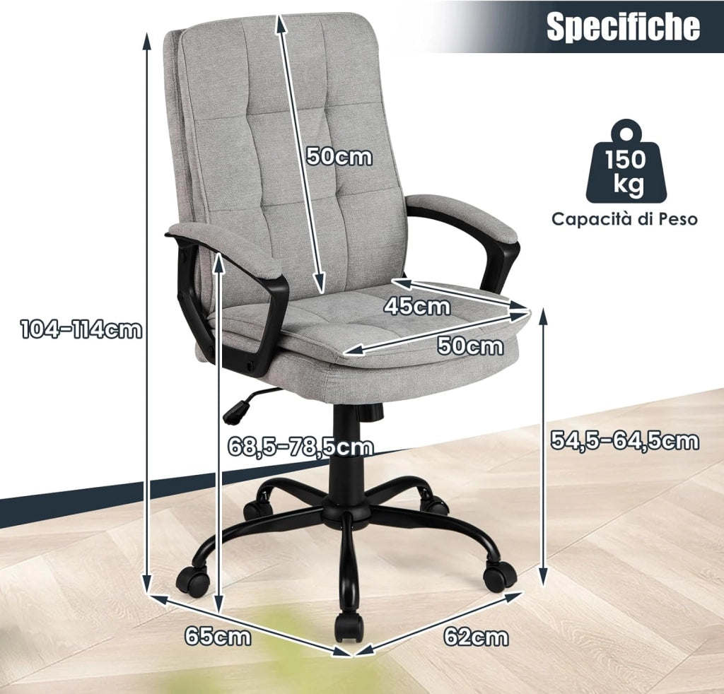 Sedia da Ufficio Ergonomica Regolabile in Altezza, Poltrona da Computer Traspirante con Ruote, Sedia da Scrivania Girevole, con Braccioli, per PC per Studio, Ufficio, Sala Giochi