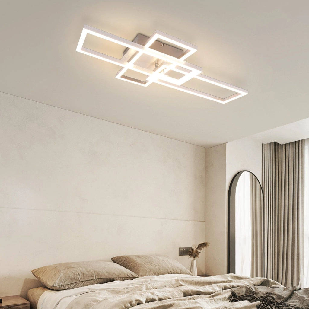 ZMH Lampada da soffitto plafoniera LED geometrica argentata dimmerabile 64 cm 36W per camera letto soggiorno